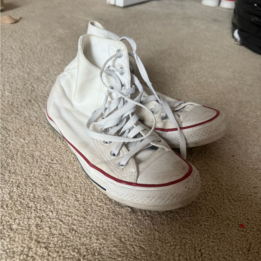 White High-Top Sneakers with Red Trim